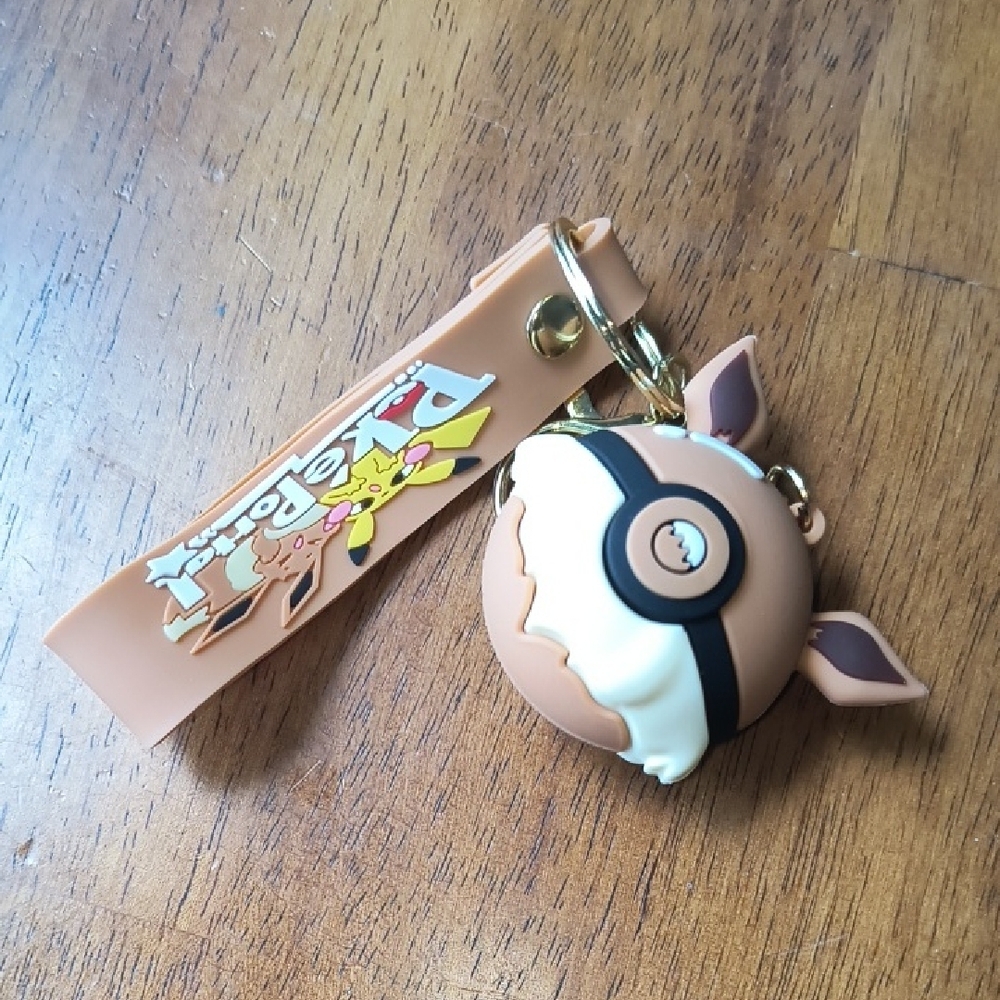 Cute Tan Eevee Keychain with Strap - Kids Accessories